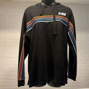 PINK by Victoria’s Secret Black Rainbow Stripe Pullover Hoodie